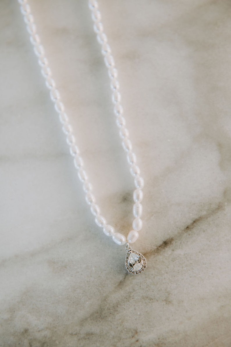 Pearl and Crystal Bridal Necklace Pearl Bridesmaid Necklace Pearl Crystal Wedding Necklace Freshwater Pearl Necklace Carmen Necklace image 4