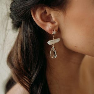 Gold Star Earrings | Crystal Celestial Bridal Earrings | Star Wedding Drop Earrings | Star Bridal Jewelry | Starla
