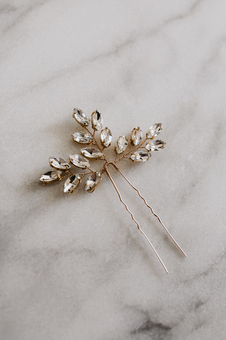 Crystal Hair Pins Bridal Hair Pins Silver Hair Pins Wedding Hair Pins Leaf Hair Comb Crystal Leaf Hair Pins Nora 50% off image 2