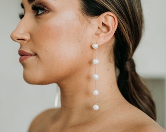 Pearl Bridal Drop Earrings | Minimalist Pearl Earrings | Pearl Statement Wedding Earrings | Gold Pearl Drop Earrings | Mika Earrings