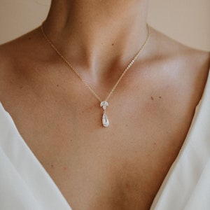 Gold Bridal Necklace Crystal Wedding Necklace Gold Leaf Pendant Necklace Bridesmaid Necklace Bridesmaid Gift Eilat Necklace image 1