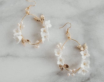 White Flower Bridal Earrings | Clay Flower Earrings | Chandelier Earrings | Wedding Earrings | Bridal Chandelier Earrings | Paloma 50%