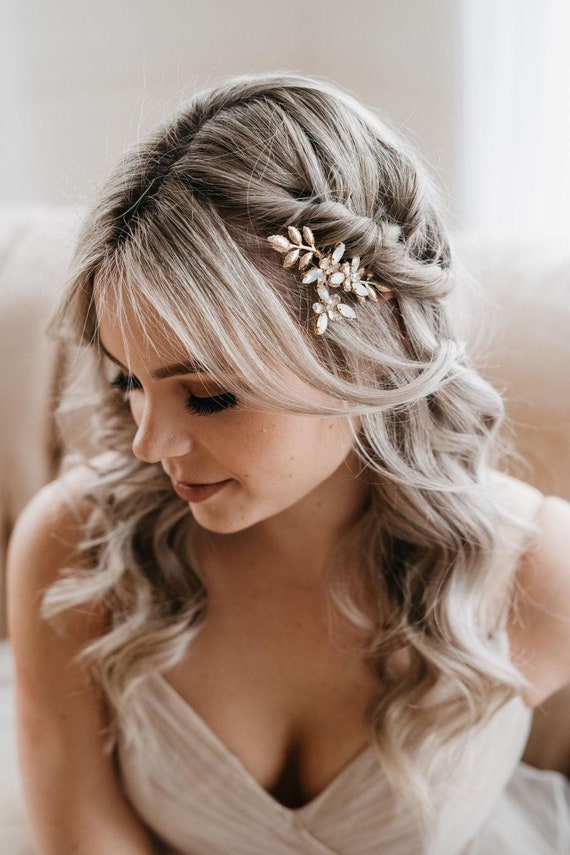 Opal Bridal Hair Comb: Silver Leaf Wedding Headpiece Esme - Etsy display picture 2