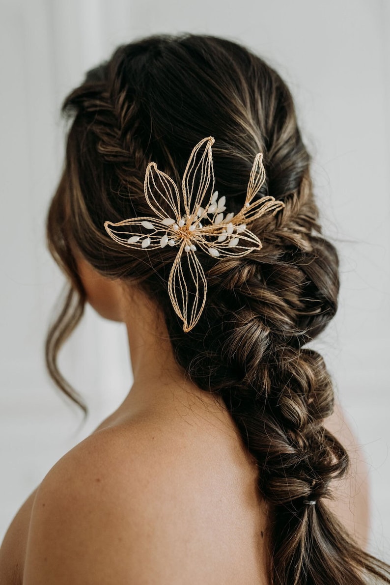 Gold Flower Hair Comb Boho Bridal Hair Comb Wedding Hair Piece Gold Floral Headpiece Flower Headpiece Maude Hair Comb image 1