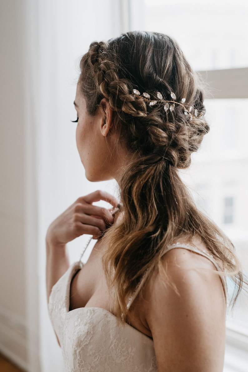 Bridal Hair Piece Crystal Leaf Hair Vine Gold Leaf Hair Etsy Canada
