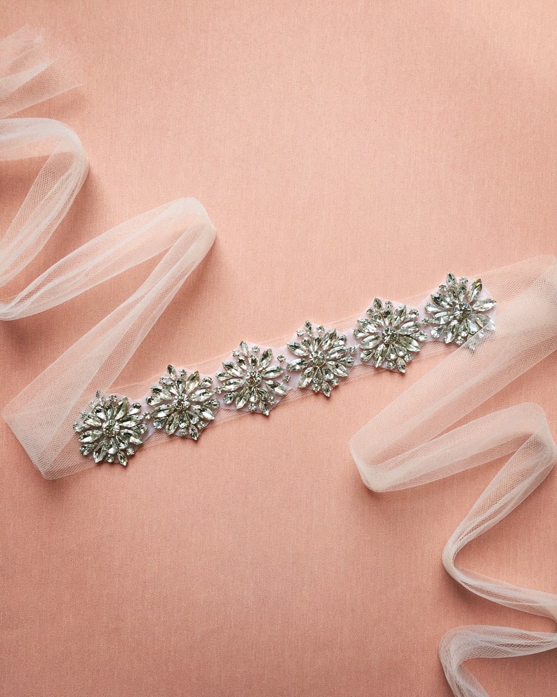 Tulle Bridal Belt Tulle Rhinestone Bridal Sash Rhinestone Etsy