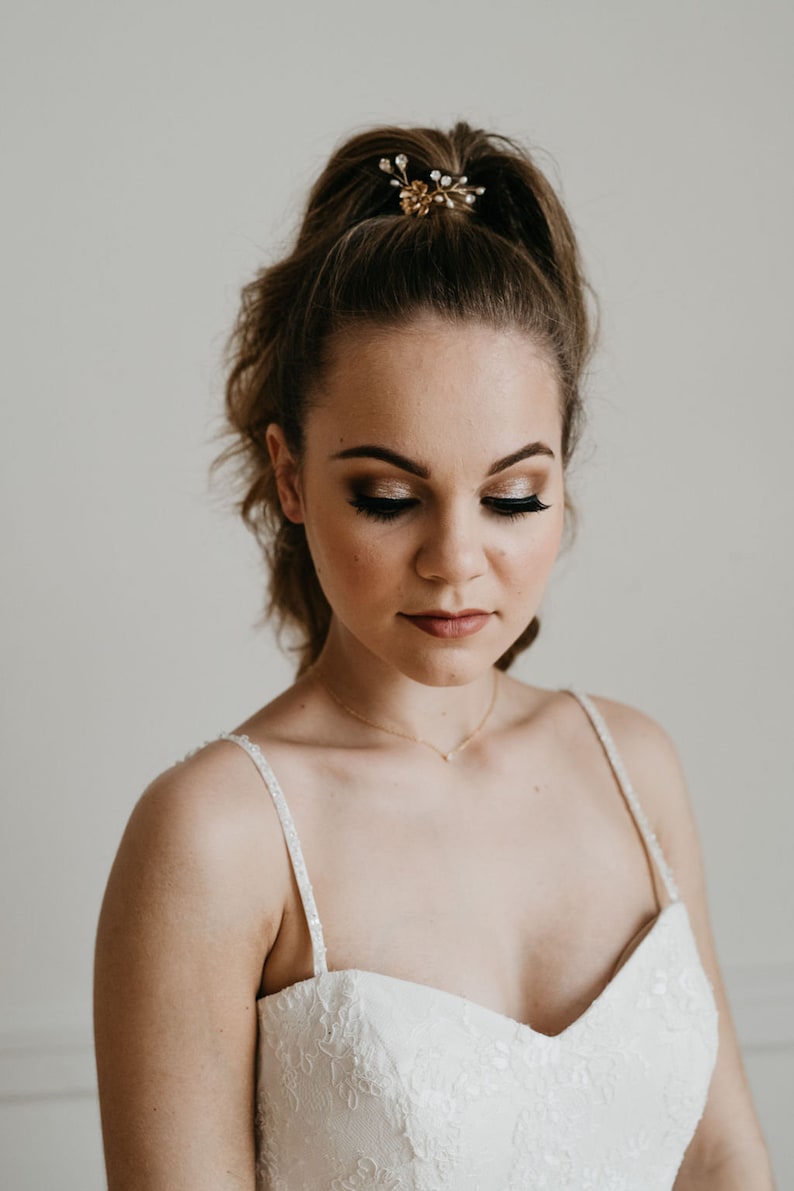 Gold Leaf Bridal Hair Pin Gold Flower Hair Comb Petite Etsy