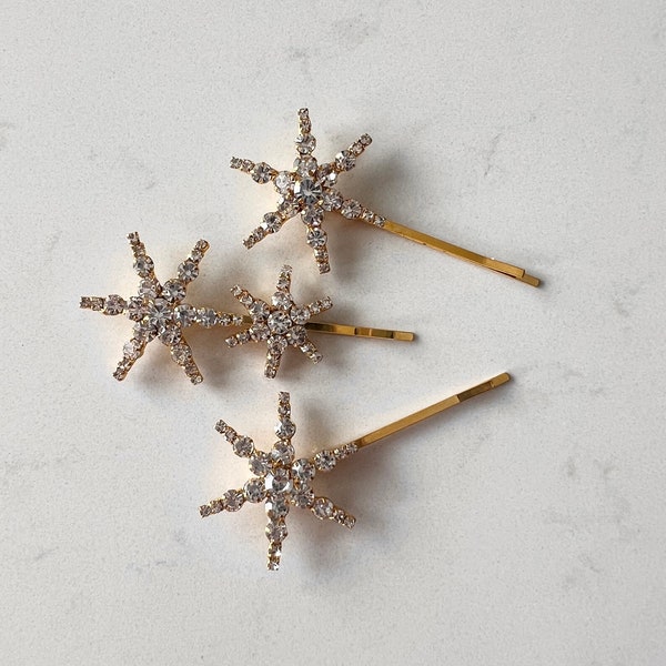 Celestial Bridal Hair Pins | Gold Star Hair Clips | Celestial Wedding Hair Accessories | Gold Crystal Star Hairpiece | 50% off