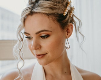 Art Deco Bridal Earrings | Gold Pearl Bridal Earrings | Gold Minimalist Earrings | Pearl Earrings | Wedding Jewelry | Sample Earrings