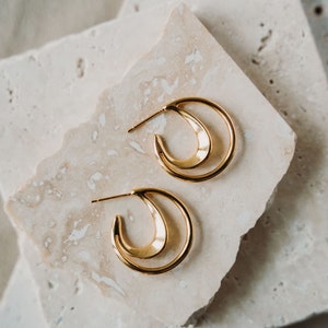 Minimalist Hoop Earrings | Gold Bridal Hoops | Double Gold Hoop Earrings | Everyday Gold Jewelry | Hoop Earrings | Bri