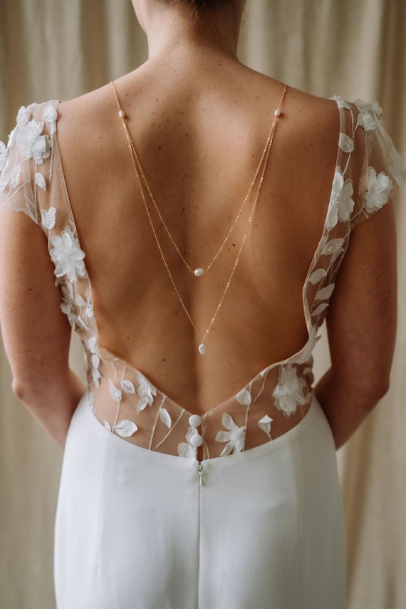 back jewelry for backless dress Pearl Necklace | Bridal Backdrop Necklace | Necklace Low Back Wedding | Back Short/Mini Tips To Wear A Size:32D Its minimalist elegance makes