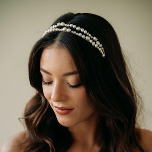 Süßwasser Perlen Stirnband | Perle Braut Haarband | Doppelte Perle Brautstirnband | Süßwasserperlen-Headpiece | Braut Kopfschmuck | MILOS