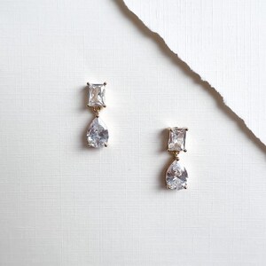 Silver Crystal Drop Wedding Earrings Zircon Earrings Crystal Bridal Earrings Wedding Drop CZ Diamond Earrings CZ Earrings Cecily image 7