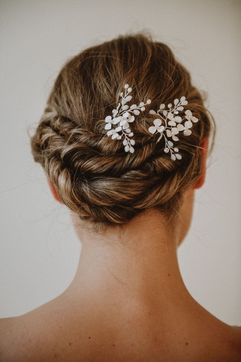 Bridal Hair Piece Bridal Hair Comb Wedding Hair Comb Bridal Headpiece Flower Hair Pins Bridal Hair Vine Bronwyn Hair Pin Duo image 1