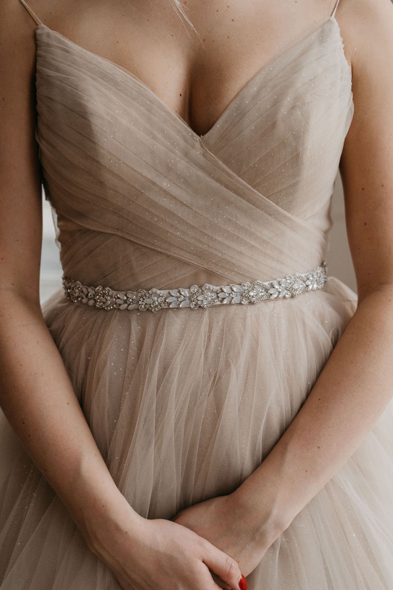 Opal Bridal Sash Opal Bridal Belt Bridal Belt Sash Opal Wedding Dress Sash Beaded Pearl Sash Belt Magnolia Sash image 2