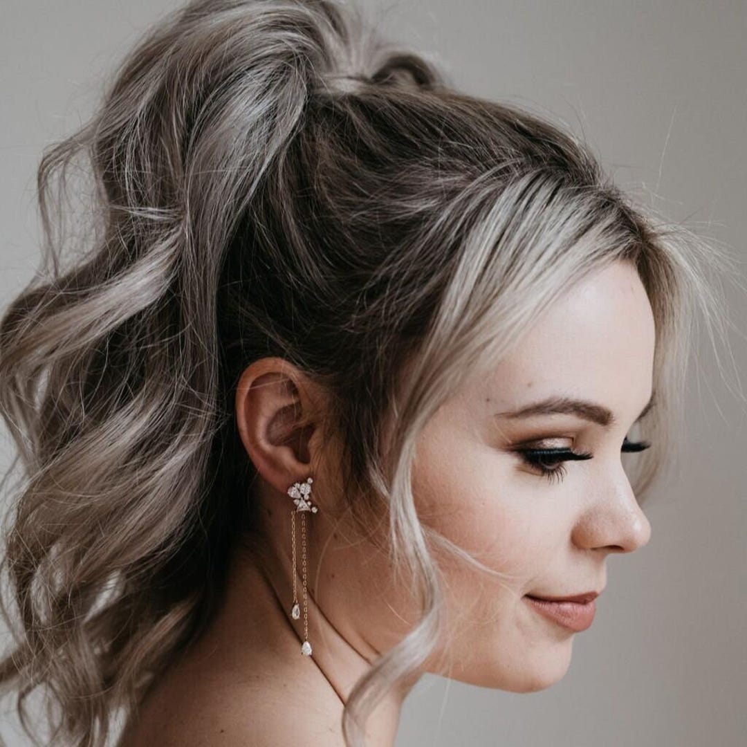 Eleganti orecchini da sposa a goccia di cristallo, scatola e