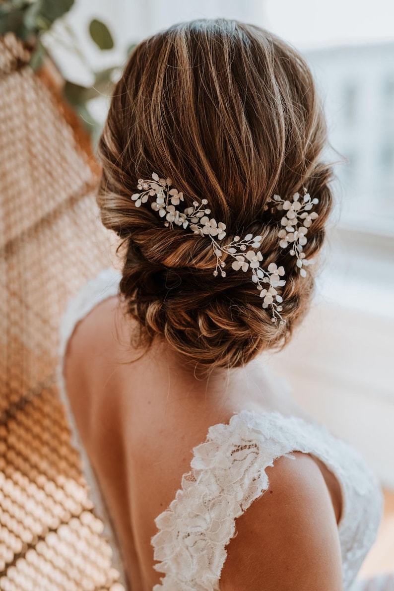 Bridal Hair Piece Bridal Hair Comb Wedding Hair Comb Bridal Headpiece Flower Hair Pin Bridal Hair Vine Bronwyn Hair Pin Trio image 1