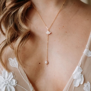 Collier en Y avec perles | Collier lariat en or | Collier de perles en or | Collier Art déco | Bijoux de mariée | Collier de mariage | Trinité