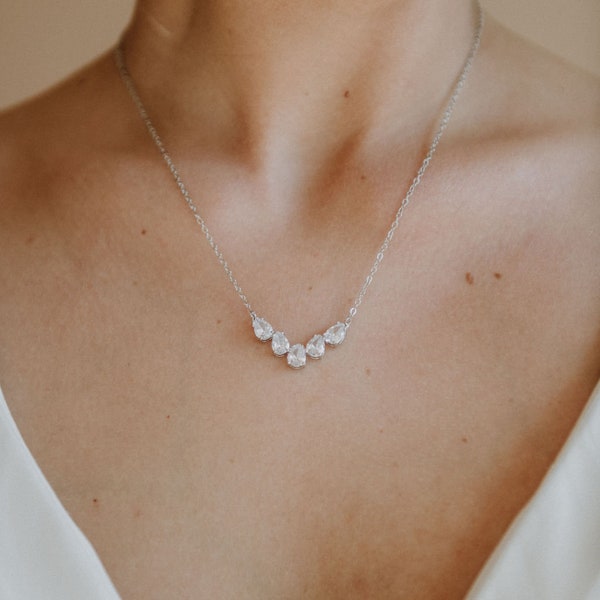 Crystal Bridal Necklace | Silver Wedding Necklace | Bridal Pendant Necklace | Silver Wedding Jewelry | Bridesmaid Necklace | Bruges Necklace