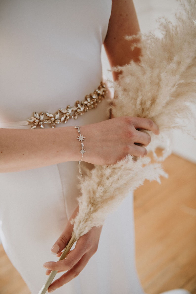 Gold Bridal Bracelet Adjustable Gold Bracelet Celestial Wedding Bracelet Gold Star Bridal Bracelet Bridesmaid Bracelet Lyra image 8