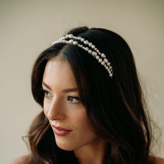 Cerchietto da sposa con perle / Parrucca da sposa con perle / Cerchietto da sposa / Copricapo con perle / Gioielli per capelli con tiara di perle / Cerchietto per capelli con perle Milos - Italia
