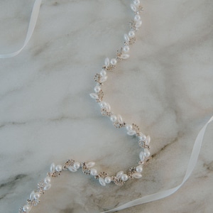 Thin Bridal Belt | Pearl and Crystal Bridal Sash | Rhinestone Wedding Sash Belt | Silver Phoebe Sash