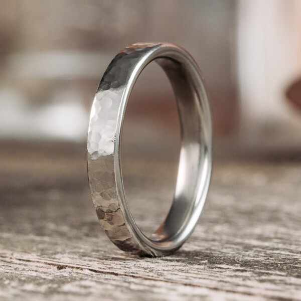 4mm Hammered Titanium Wedding Band for Men - The Arche - Rustic and Main