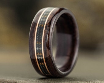 Irish National Tartan Wedding Band with Rosewood and Dual Metal Inlays - The Irish National Men's Ring - Rustic and Main