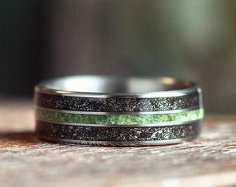 Meteorite Dust and Imperial Diopside Ring - The Interstellar Titanium Wedding Band for Him - Rustic and Main