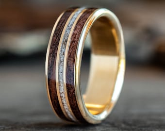 Men's Gold Elk Antler Wedding Band with Walnut Wood - The Stag in Gold - Rustic and Main