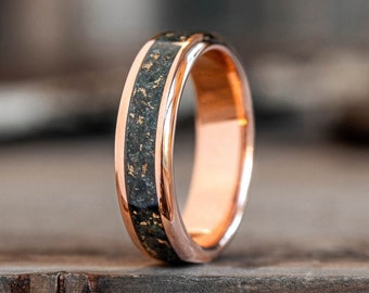 Men's Gold Moss Agate Wedding Band with Gold Flakes - 10k, 14k, or 18k White, Yellow or Rose Gold - The Shenandoah - Rustic and Main