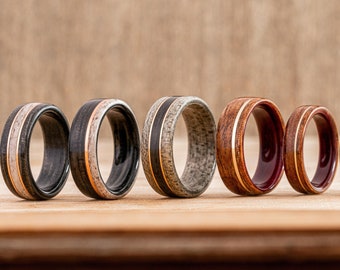 CREATE YOUR OWN Wood Ring! Customize a Wedding Band or Promise Ring - Turquoise, Whiskey Barrel Wood, Dino Bones, Guitar String, & More!