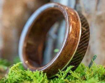 WWI Uniform & Springfield 1903 Rifle Stock Wedding Band, Antique Walnut Ring with Infantryman Shirt Wool and Gold Inlay, The World War I