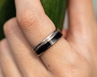 Elk Antler & Whiskey Barrel Ring - Titanium Women's Wedding Band - The Audrey Ring - Rustic and Main