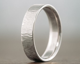 Tree Bark Textured 10k White Gold Men's Wedding Band - The Alder - Rustic and Main