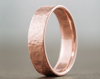 5mm & 6mm Hammered 10k Rose Gold Men's Wedding Band - The Marsh - Rustic and Main