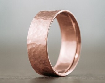 7mm & 8mm Hammered 10k Rose Gold Men's Wedding Band - The Marsh - Rustic and Main