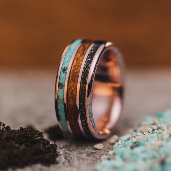 Meteorite Turquoise Koa Wood Solid Gold Men s Wedding Band the Mahalo Ring Rustic and Main Etsy Canada