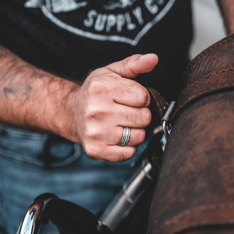 Men's Turquoise Elk Antler Titanium Ring, Metal Wedding Band for Hunter, Rustic and Main, The Huntsman image 4