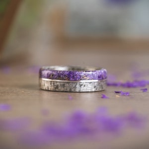 CUSTOMIZED FLOWER ring 14k or 10k Gold, Titanium, or Wood Base with Your Choice of Materials. Create a Wedding Band That Tells Your Story image 7