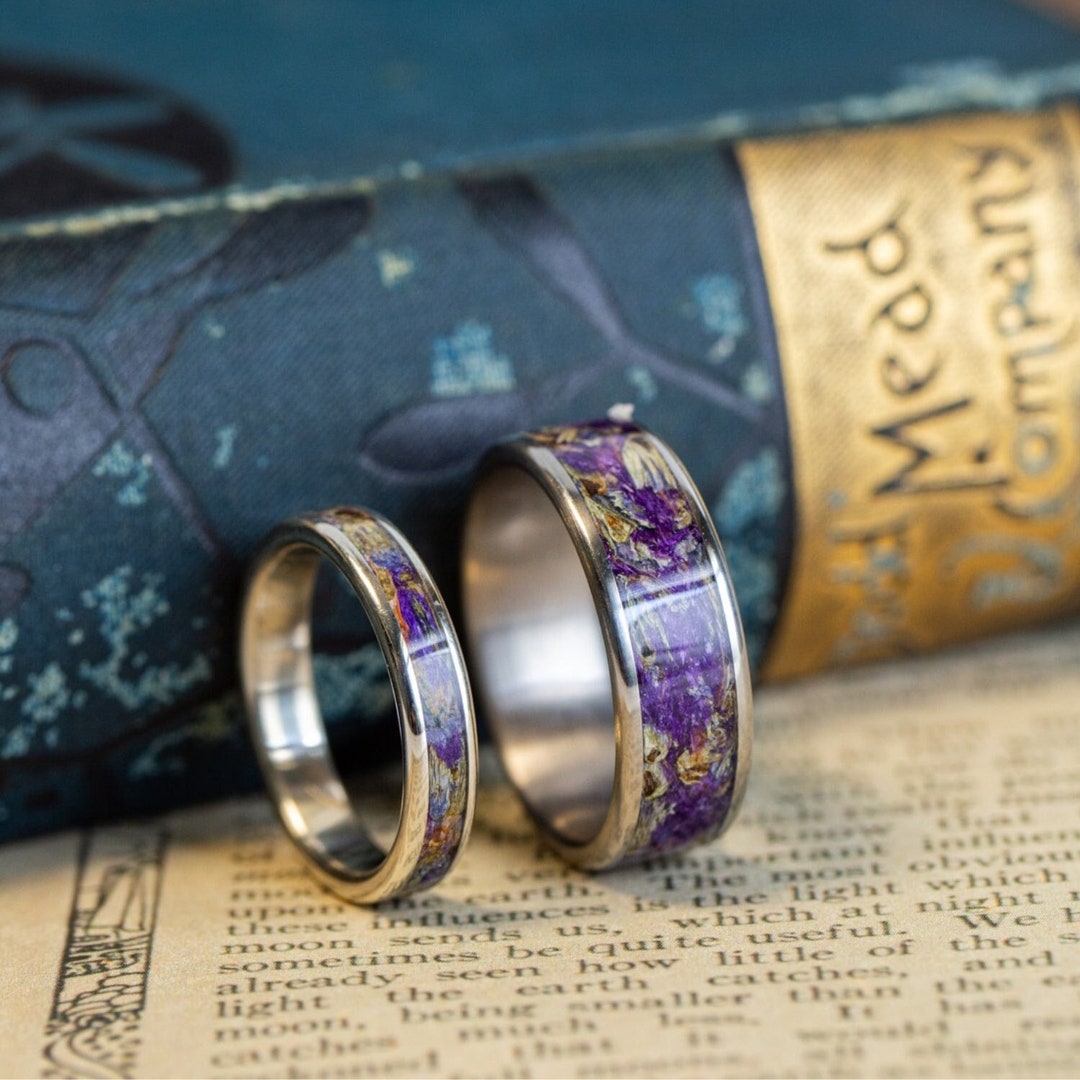Floral Purple Wedding Ring Set the Impressionist and the Cassatt Rustic ...