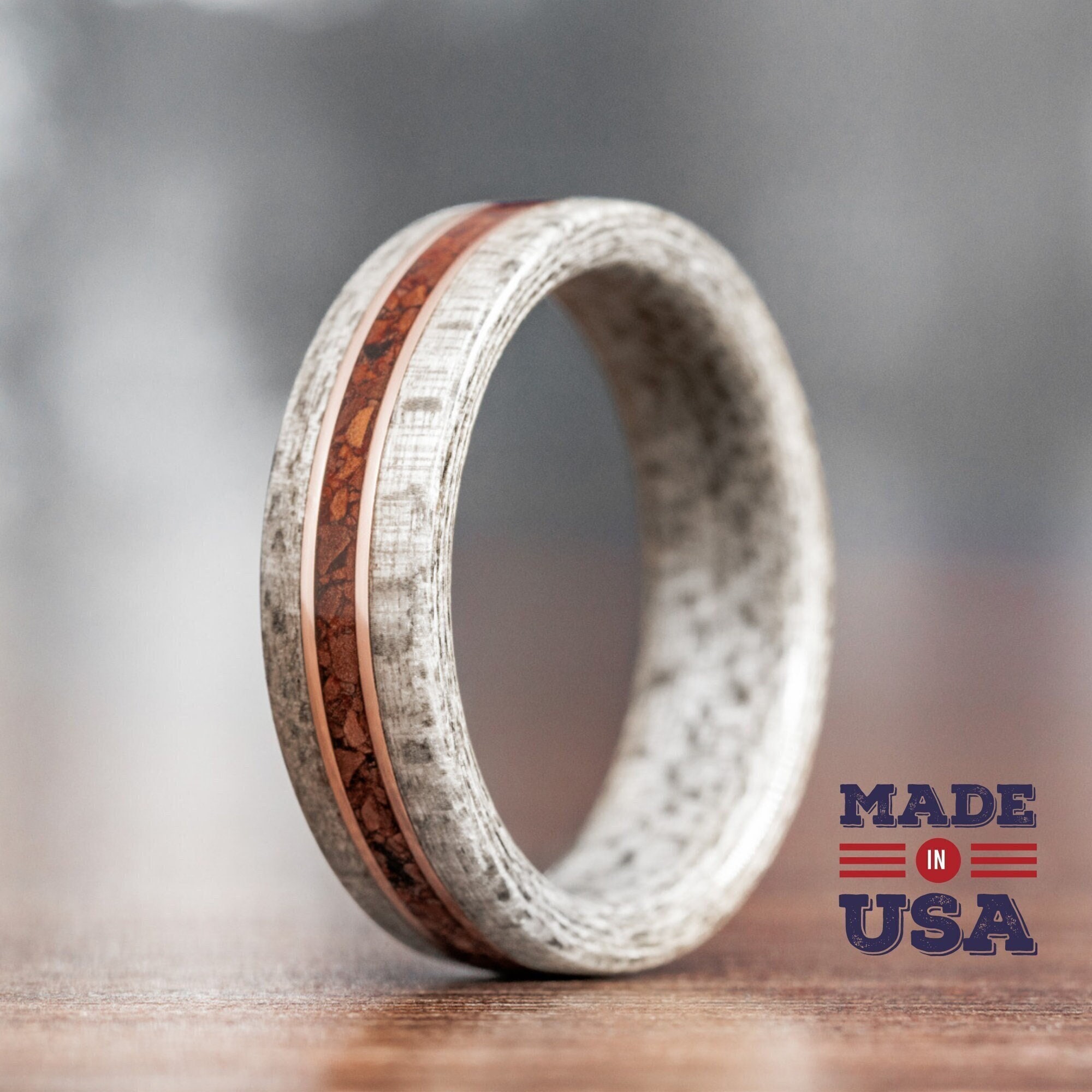 The Americano | Men's Weathered Maple Wood Wedding Band with Coffee & Metal Inlays | Rustic and Main