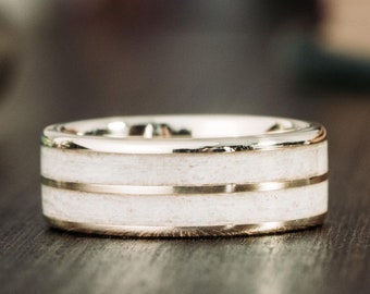 Elk Antler & Recycled Gold - The Haywood Naturally Shed Elk Antler Wedding Band in 10k or 14k Gold for Him - Rustic and Main