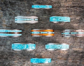 CREATE YOUR OWN Titanium Ring! Customize a Wedding Band or Promise Ring - Turquoise, Whiskey Barrel Wood, Dino Bones, Guitar String, & More!