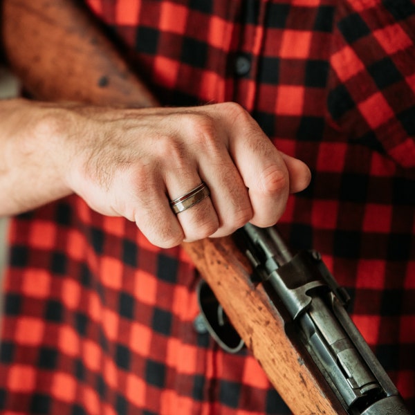 USMC Ring - Marine Desert MARPAT Uniform and Bloodwood - Titanium Wedding Band - The Leatherneck - Rustic and Main