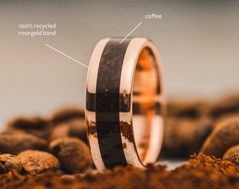 YOUR Coffee in a Ring! Custom Coffee and Solid 10k or 14k Rose, White, or Yellow Gold Wedding Band - Rustic and Main