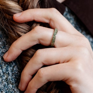 Peridot and Recycled Gold Ring for Women - The Aurora Womens Wedding Band with Silver and Gold Flakes - Rustic and Main