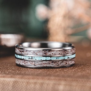 Men's Turquoise Elk Antler Titanium Ring, Metal Wedding Band for Hunter, Rustic and Main, The Huntsman image 2