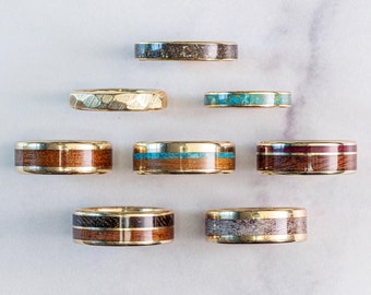 CUSTOMIZE Your Ring! 14k or 10k Gold Wedding Band with Materials of Your Choice - Guitar String, Meteorite, Flowers, & More!