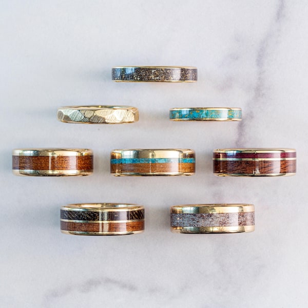 CUSTOMIZE Your Ring! 14k or 10k Gold Wedding Band with Materials of Your Choice - Guitar String, Meteorite, Flowers, & More!